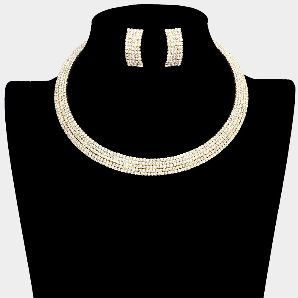 5 Rows Rhinestone Pave Choker Necklace - Picture 1 of 4